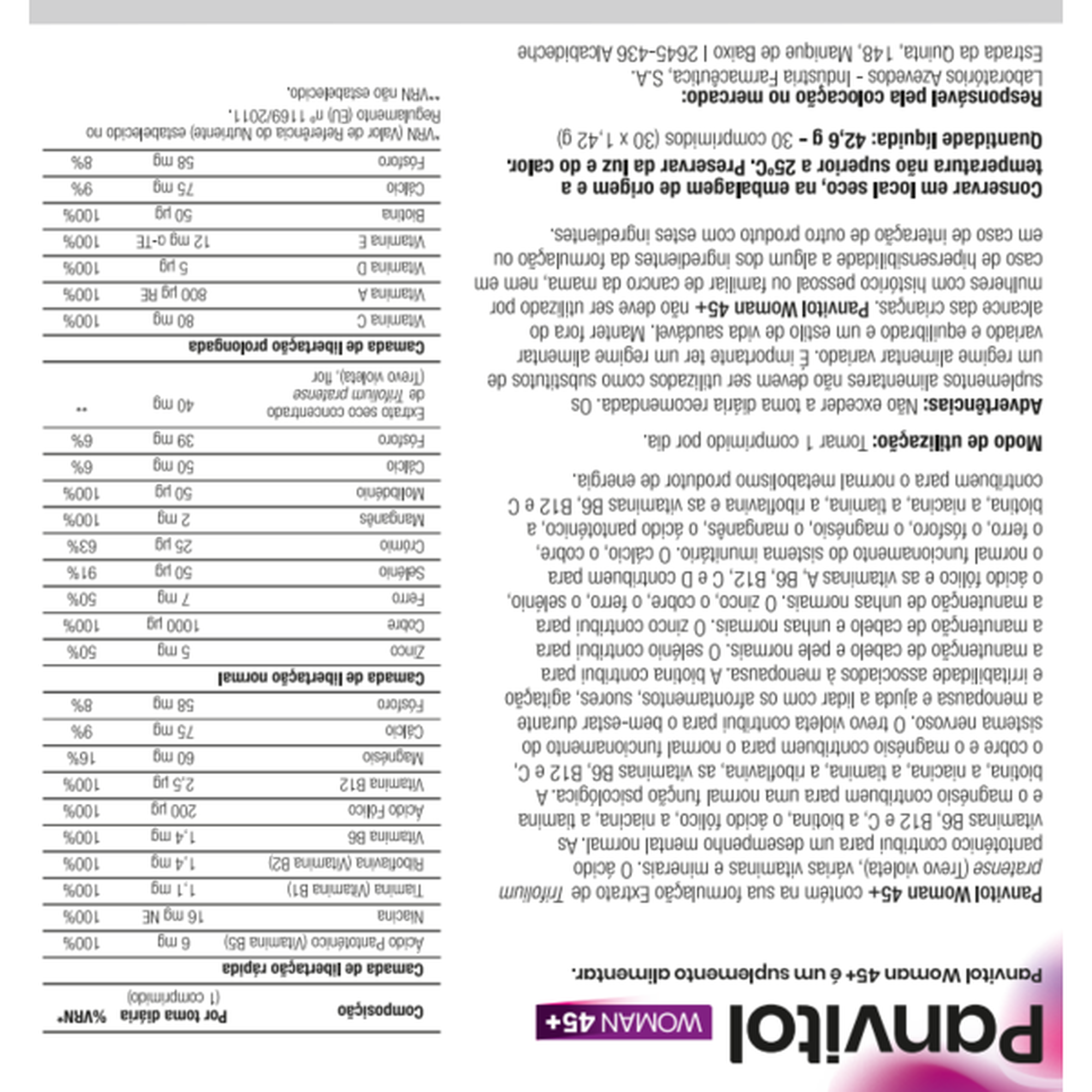 Panvitol Woman 45+ 30 Comprimidos - Farmácia Garcia