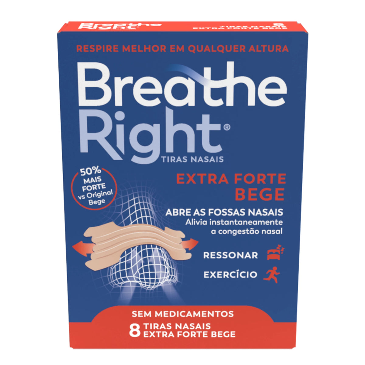 Breathe Right 8 Tiras Nasais Extra Forte Bege