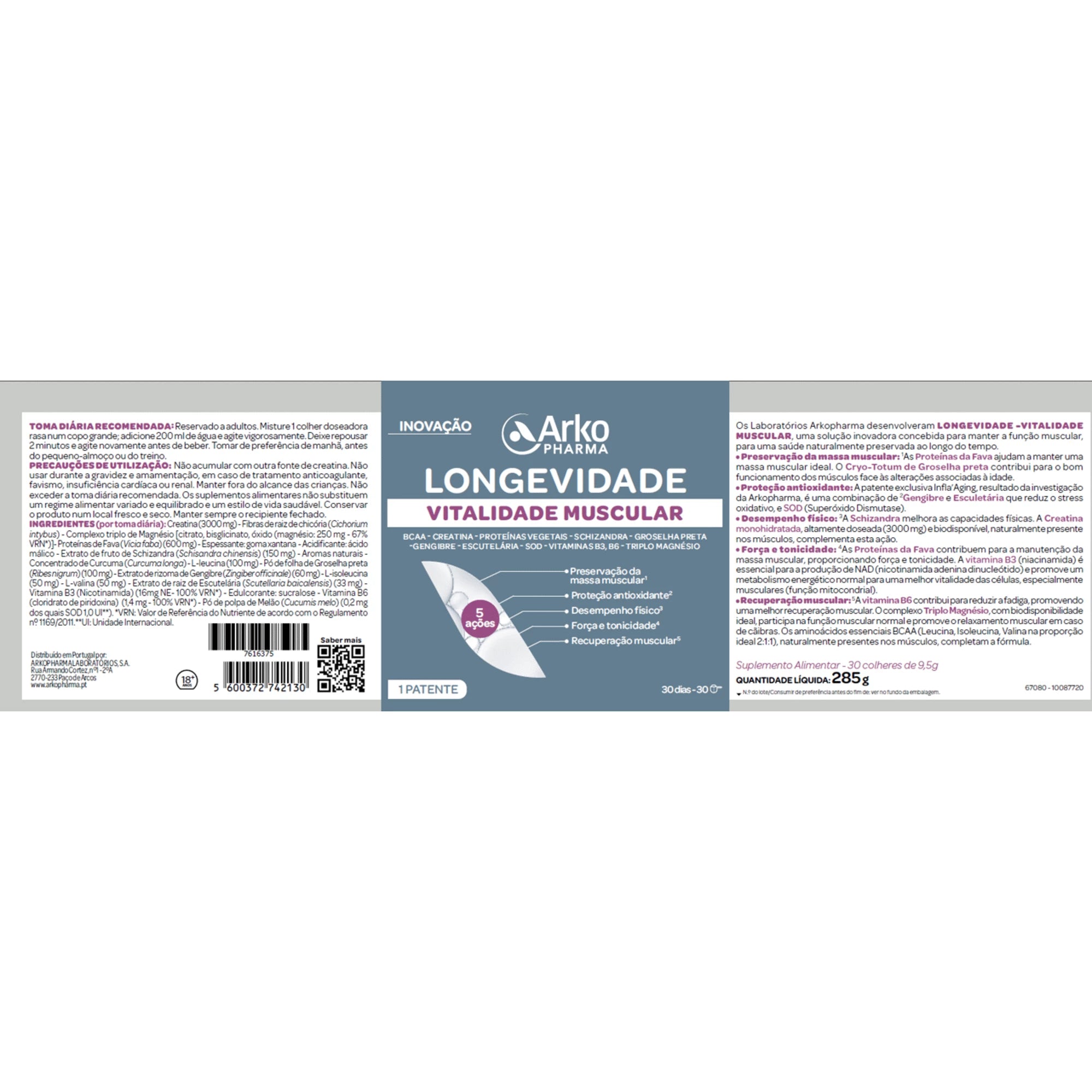 Arkopharma Longevidade Vitalidade Muscular Pó 285g