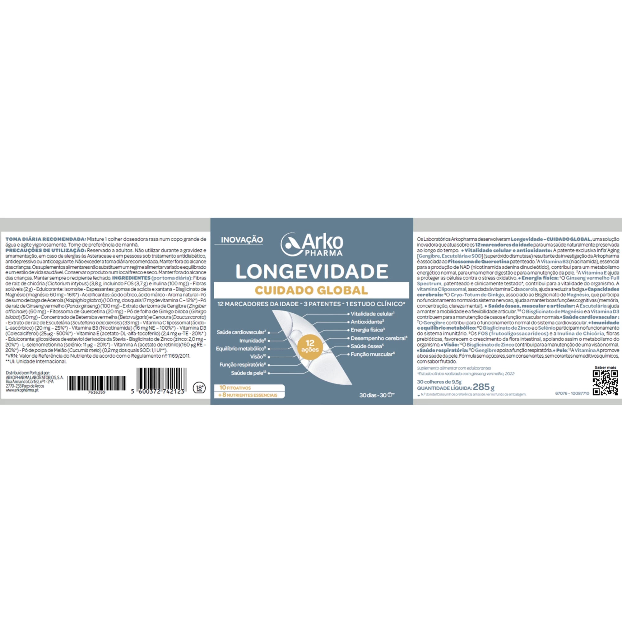 Arkopharma Longevidade Cuidado Global Pó 285g