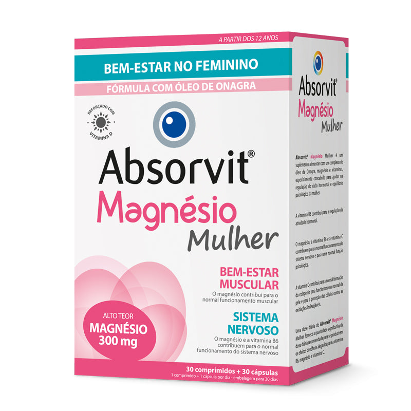 Absorvit Magnésio Mulher 30 Comprimidos + 30 Cápsulas - Farmácia Garcia