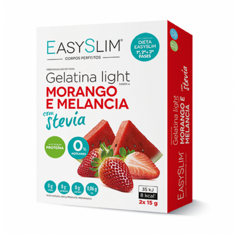 Easyslim Gelatina Light Morango e Melância com Stevia Saqueta 15gx2 - Farmácia Garcia