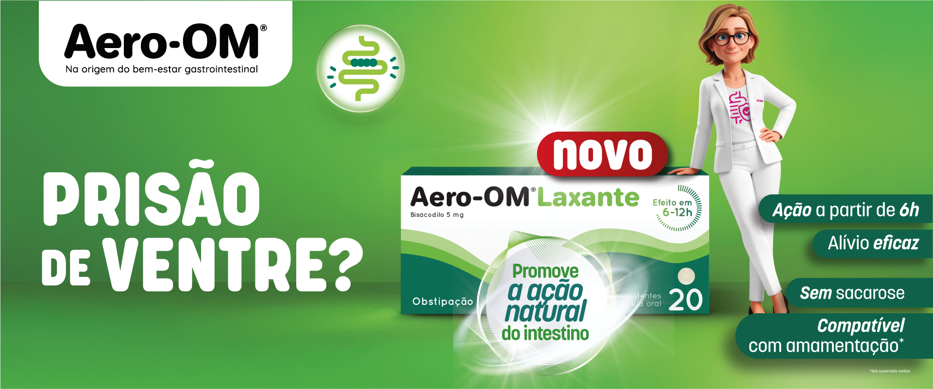 Aero-Om Laxante 5mg 20 Comprimidos Gastroresistentes - Farmácia Garcia