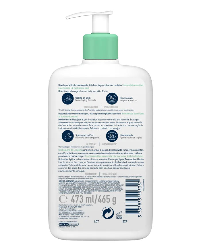Cerave Cleanser Gel Espuma de Limpeza Facial 473ml