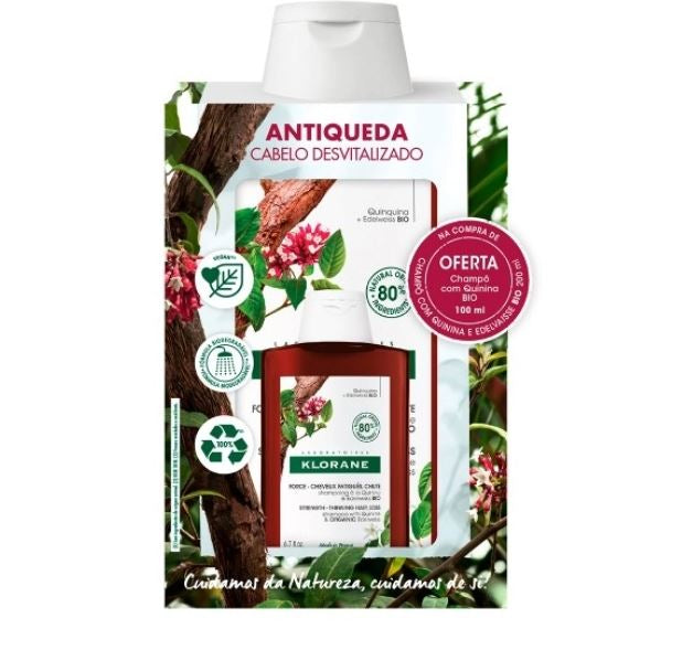 Klorane Capilar Champô Quinina Edelvaisse Bio 200ml + Oferta Champô 100ml - Farmácia Garcia