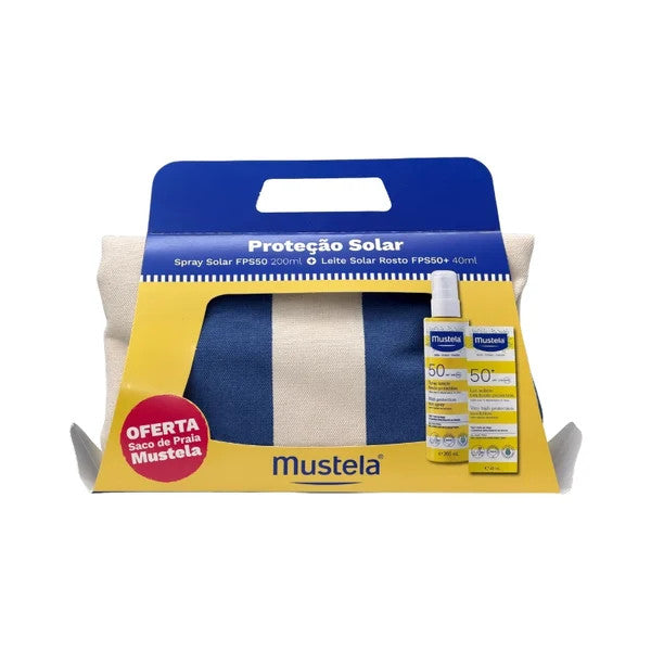 Mustela Solar Spray SPF50 200ml + Leite Rosto + Oferta Saco Praia