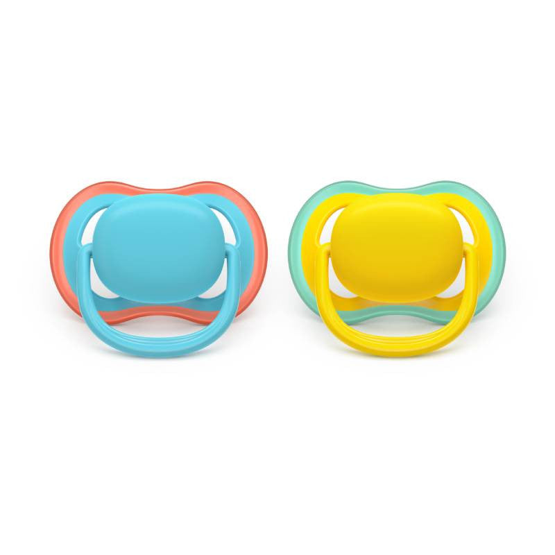Philips Avent Ultra Air Chupeta Amarela e Azul 18M+ 2 Chupetas Silicone - Farmácia Garcia