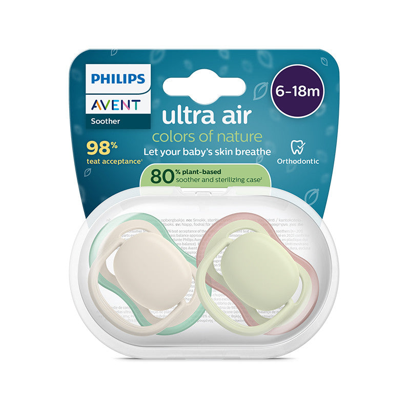 Philips Avent Ultra Air Chupeta Bege e Verde 6-18M 2 Chupetas Silicone