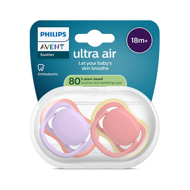 Philips Avent Ultra Air Chupeta Lavanda e Coral 18M+ 2 Chupetas Silicone - Farmácia Garcia