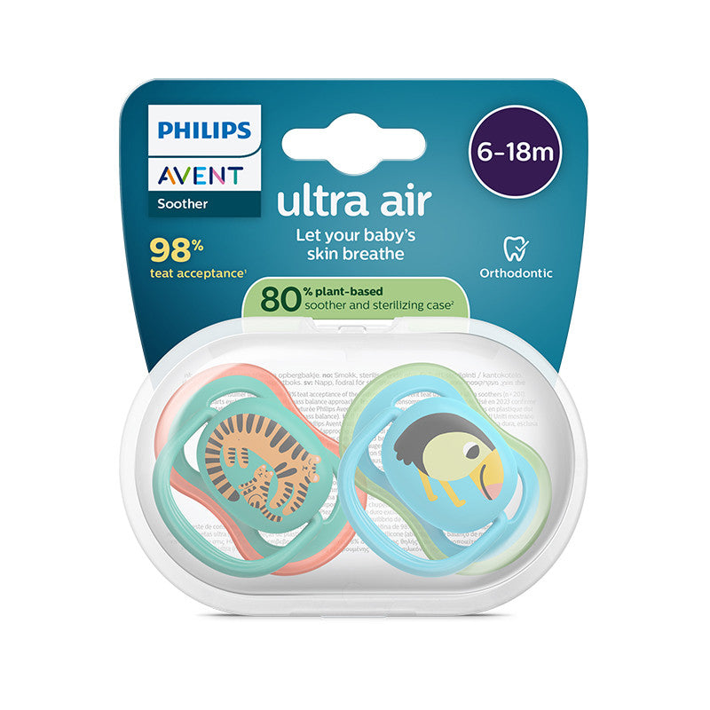 Philips Avent Ultra Air Chupeta Leopardo e Tucano 6-18M 2 Chupetas Silicone
