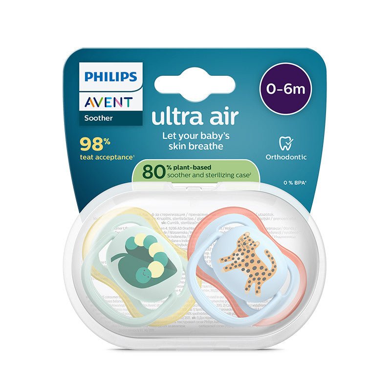 Philips Avent Ultra Air Chupeta Minhoca e Leopardo 0-6M 2 Chupetas Silicone