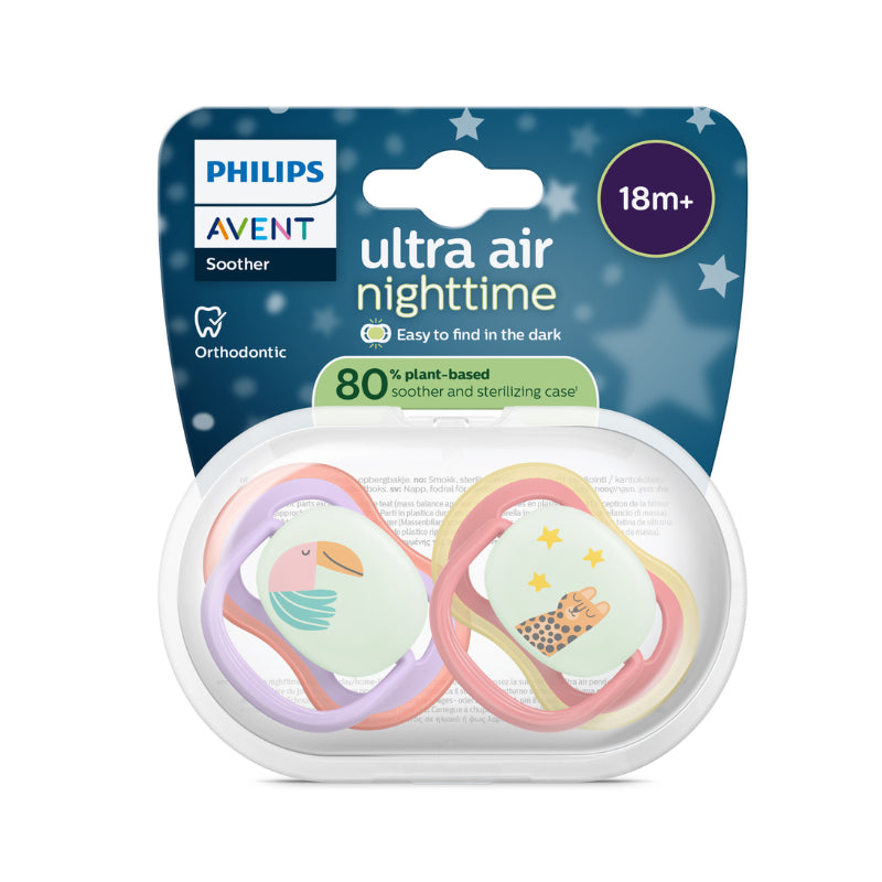 Philips Avent Ultra Air Chupeta Noturna 18M+ Tucano e Leopardo - Brilha no Escuro 2 Unidades - Farmácia Garcia