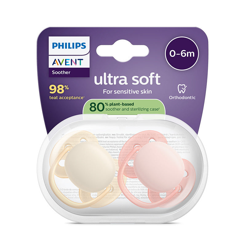 Philips Avent Ultra Soft Chupeta 0-6M Amarela e Rosa Para Pele Sensível Bebé