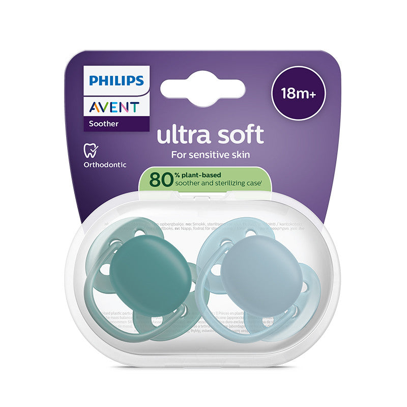 Philips Avent Ultra Soft Chupeta +18M Verde e Azul Para Pele Sensível Bebé - Farmácia Garcia