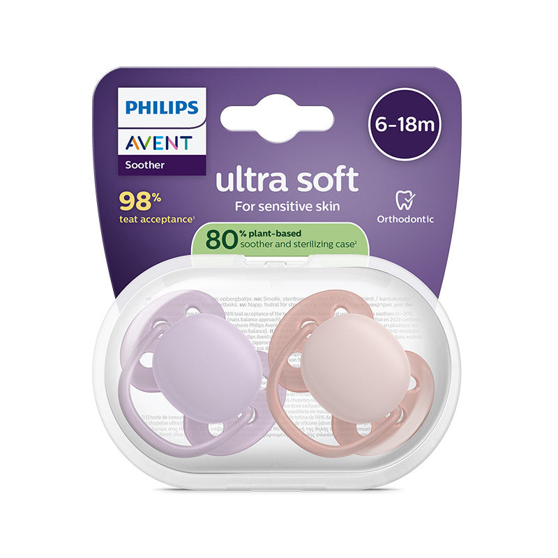 Philips Avent Ultra Soft Chupeta 6-18M Lilás e Rosa Para Pele Sensível Bebé - Farmácia Garcia