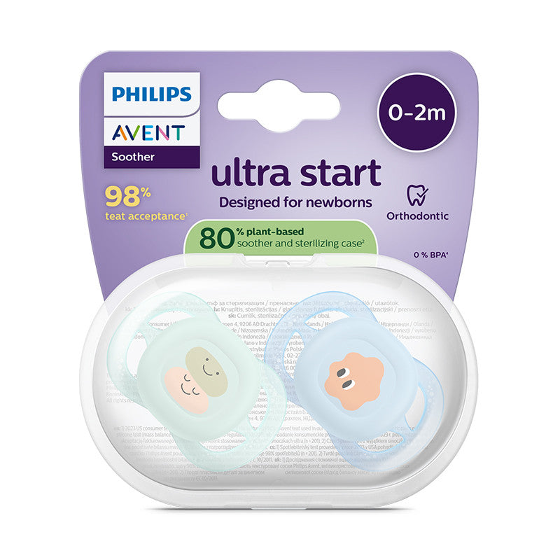 Philips Avent Ultra Start Chupeta Rostinhos e Nuvem 0-2M 2 Chupetas Silicone