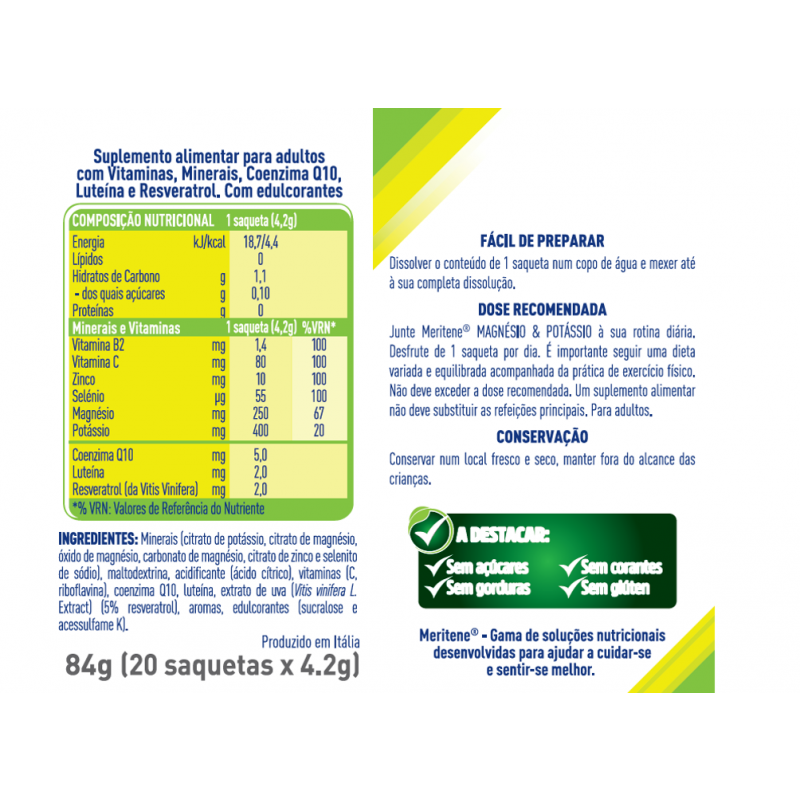 Meritene Magnesio Potassio 4,2g 20 Saquetas - Farmácia Garcia