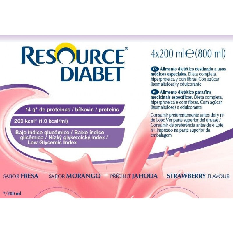 Resource Diabet Morango 4 Frascos 200ml - Farmácia Garcia