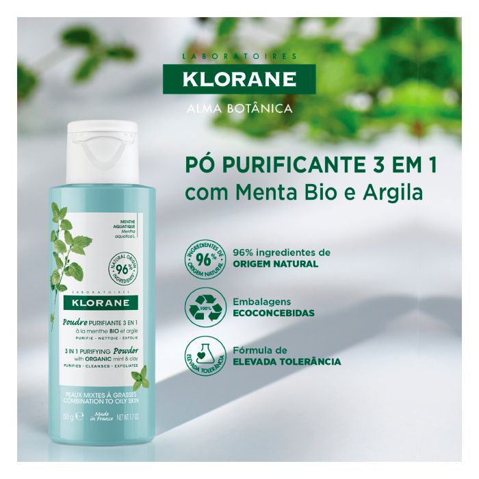 Klorane Menta Aquática Pó Limpeza Purificante 50g - Farmácia Garcia