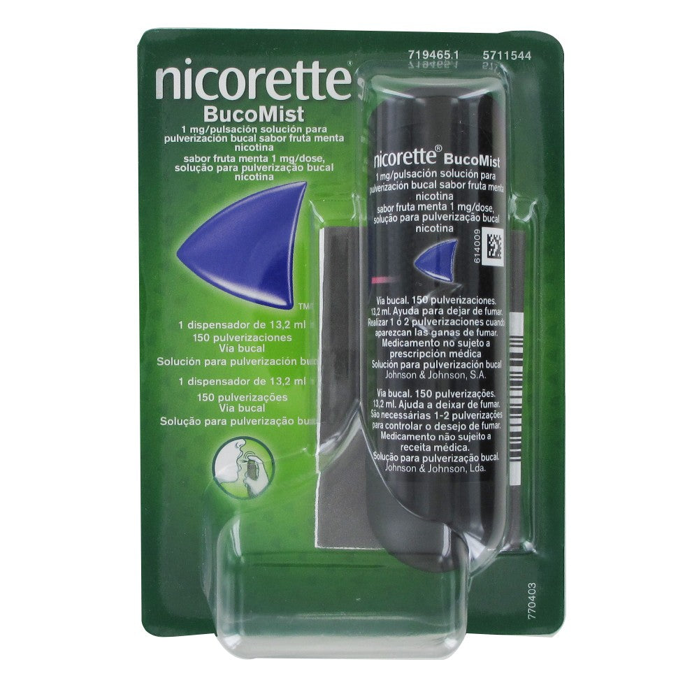 Nicorette Bucomist Sabor Fruta Menta (150 doses), 1 mg/dose x 1 sol pulv bucal - Farmácia Garcia