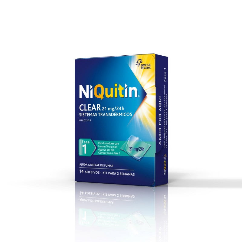 NiQuitin Clear, 21 mg/24 h x 14 Sistéma Transdérmico - Farmácia Garcia