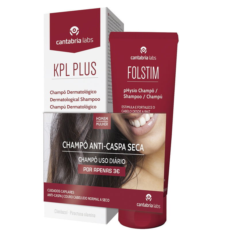 KPL Plus Champô dermatológico anticaspa 200 ml + Folstim pHysio Champô 200 ml pelo Preço Especial de 3€ - Farmácia Garcia