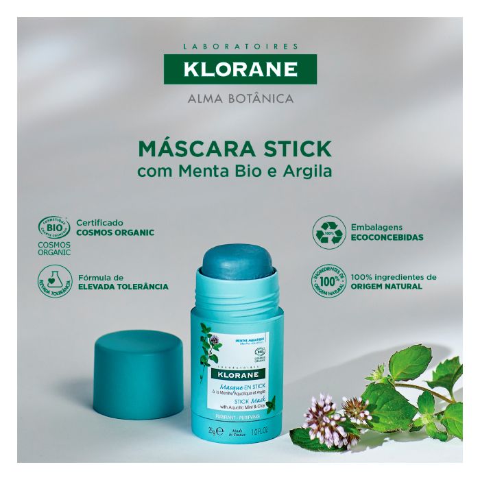 Klorane Menta Aquática Máscara-Stick Purificante 25g - Farmácia Garcia